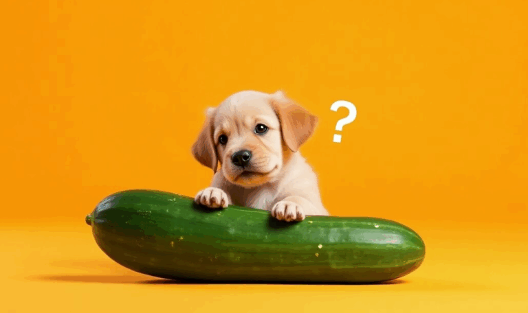 Can Dogs Eat Cucumbers? A puppy eating cucumber slices, a healthy snack for Puppies.