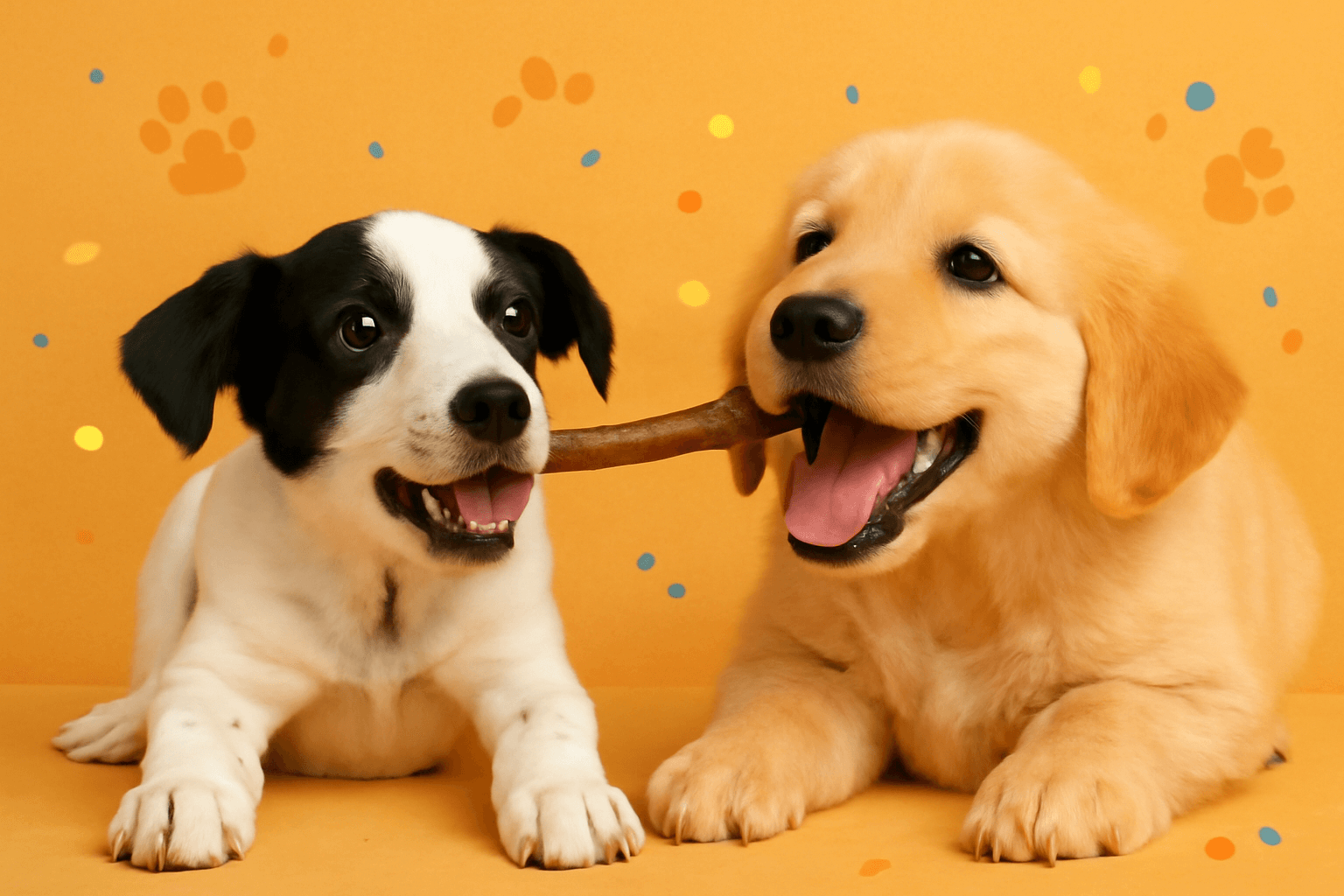 Puppy chewing on a bully stick, helping with muscle growth and protein intake—find out if bully sticks are safe for dogs.