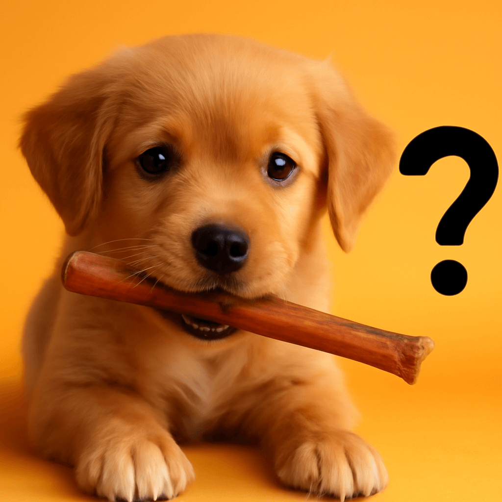 Dog playing with a bully stick, a fun and safe chew treat for dogs—Are bully sticks safe for dogs