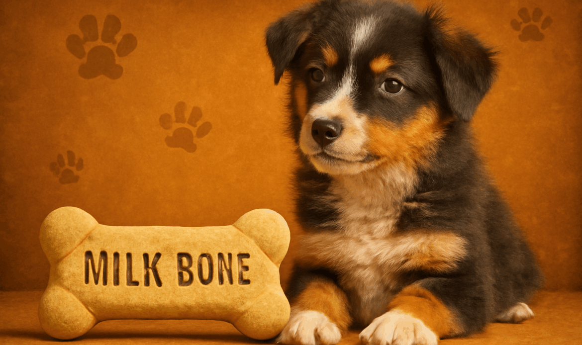 Are Milk-Bones bad for dogs? A Labrador looks at a pile of dog biscuits.
