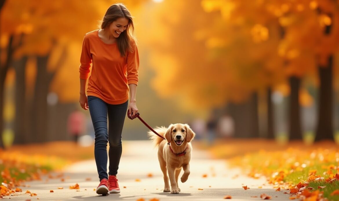 How to train a dog to heel: Dog walking calmly by owner's side