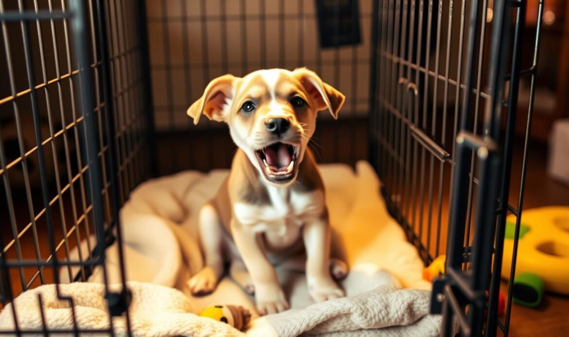 puppy barking in crate