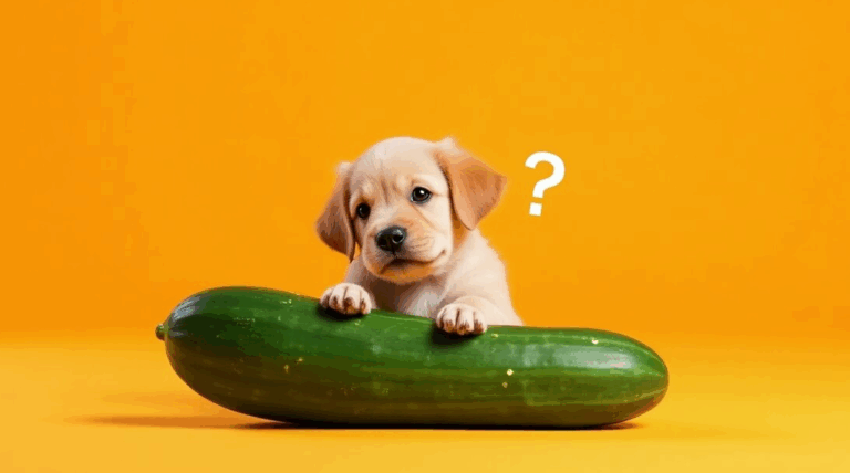 Can Dogs Eat Cucumbers? A puppy eating cucumber slices, a healthy snack for Puppies.