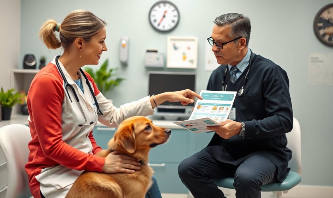 A veterinarian explaining bland diet options to a dog owner