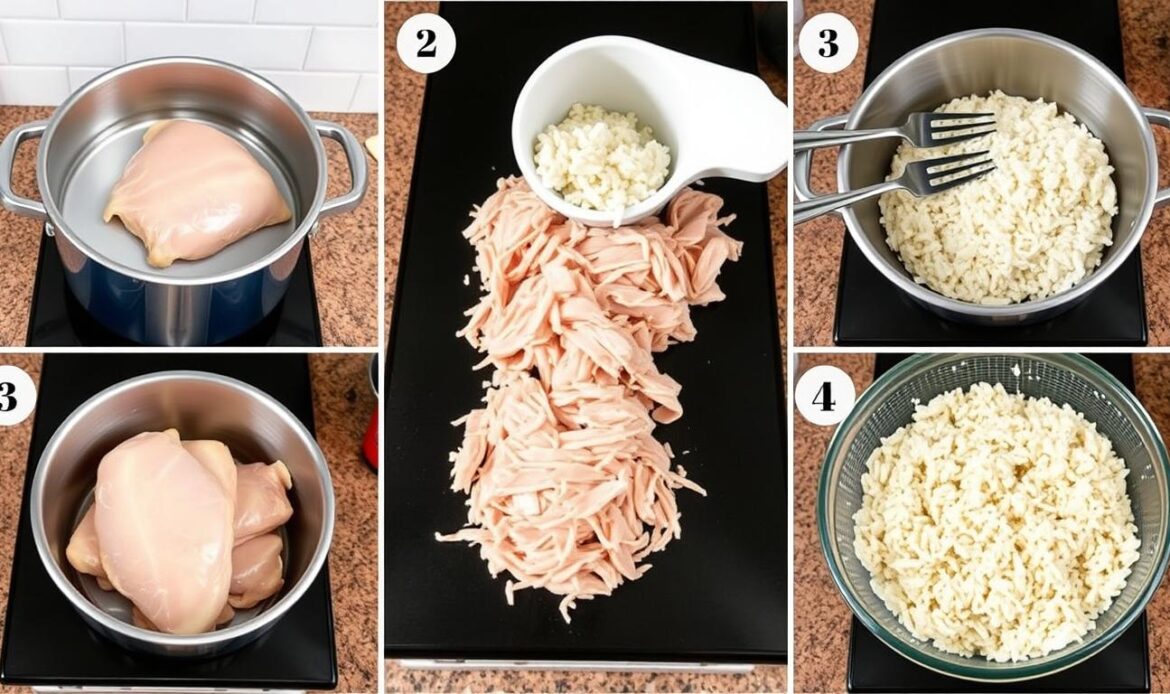 Step-by-step preparation of a bland diet for dogs showing cooking process